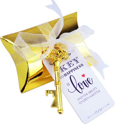 Makhry 50-Piece Skeleton Bottle Opener Wedding Bottle Opener Wedding Key Wedding Souvenir Gift Set Gift Set with Box Band Label (Antique Gold)