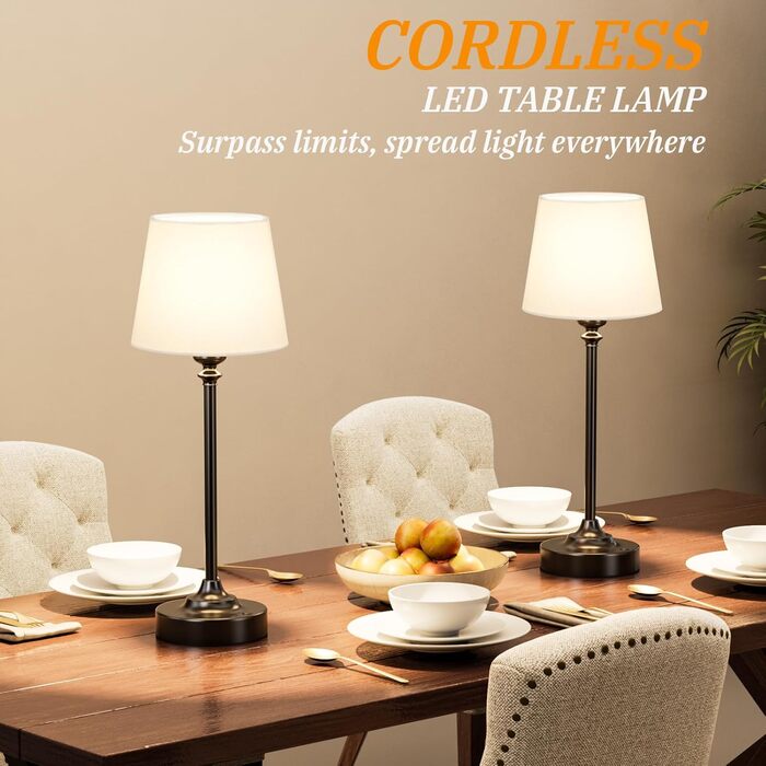 LED настільна лампа бездротова з торшером з льону, торшер для спальні, їдальні, вітальні, з USB-C, регулювання яскравості, 40см, мідь