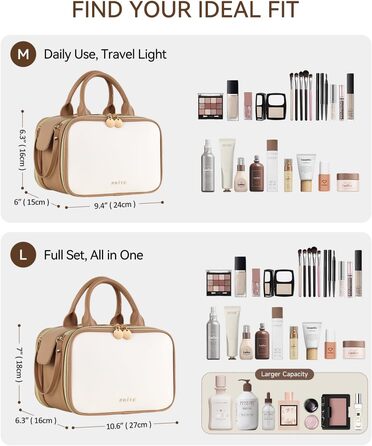 Косметичка для макіяжу Prite з великою місткістю, водонепроникна, з ручкою та кількома відділеннями, бежево-коричнева