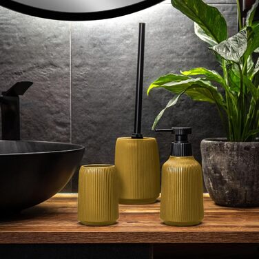 KADAX Bathroom Accessories Set, Modern Bathroom Accessories, Ceramic Bathroom Accessories, Bathroom Accessories (White: Toothbrush Holder, Soap Dispenser, Toilet Brush) (Yellow, 3)