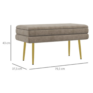 HOMCOM Bench, Upholstered Bench with Storage, Velvet-Look, Bed Bench with Steel Legs, Shoe Bench, Storage Bench for Living Room, Bedroom, Beige, 79.5 x 37.5 x 43 cm | Aosom