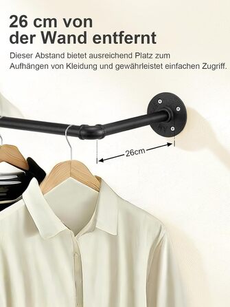 Wall-Mounted Clothes Rack, Pipe Clothes Rail, Industrial Style Wall Hangers, Detachable Metal Clothes Rods, Coat Rack, Bedroom for Hallways, Living Room, Bedroom (50cm - 2PCS)