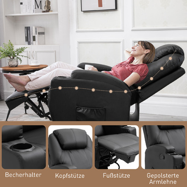 HOMCOM Electric Massage Chair, 165° Reclining, 5 Massage Modes, Footrest, Remote Control, Recliner, Faux Leather, Black, 84x92x109cm | Aosom