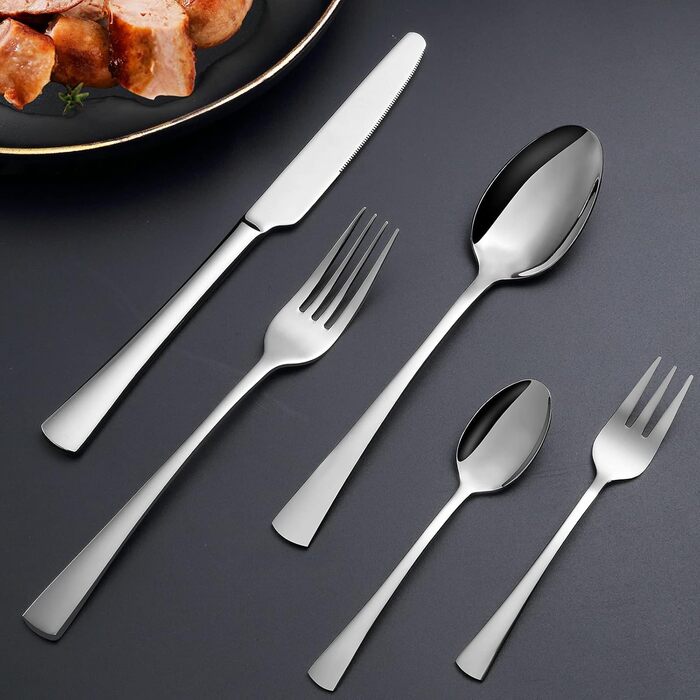 Bestdin Cutlery Set 12 People, 60-Piece Stainless Steel Cutlery Set, Dining Cutlery Set with Knife Fork Spoon, High-Quality Stainless Steel Cutlery, Dishwasher Safe. Silver Polished 60 Piece 60 Piece