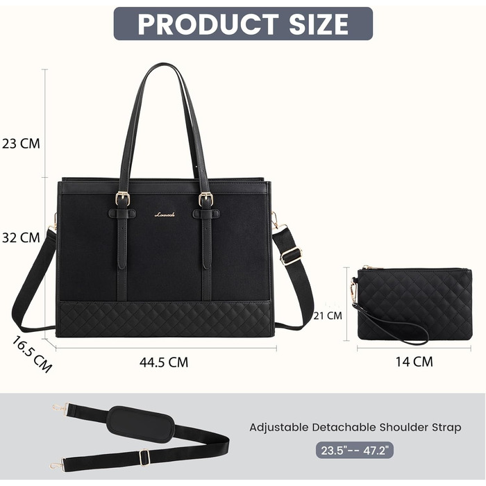 Сумка для ноутбука LOVEVOOK жіноча, робоча сумка для вчительки, ділова сумка середнього розміру 17.3 дюйми, чорна