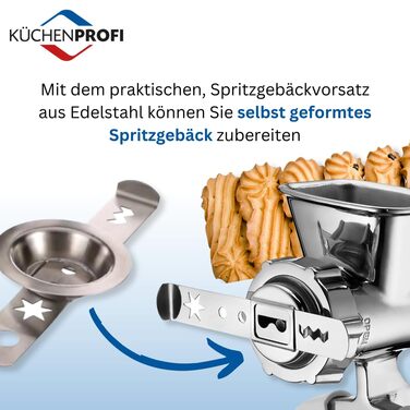 М'ясорубка ручна Küchenprofi SOLIDO з нержавіючої сталі, 3 диски, насадка для печива