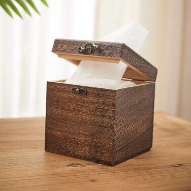 SINOBEST Wooden Tissue Box, Decorative, Square, Napkin Holder for Bathroom and Home Decor