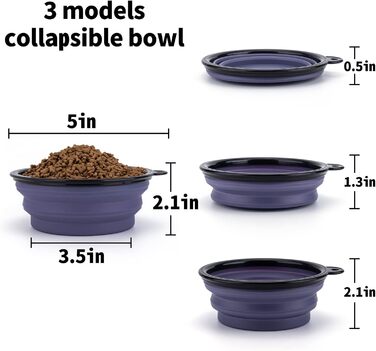 Складані миски для собак SLSON, 2 шт. з кришкою та карабінами, для годування, води, подорожей та прогулянок (Small, haze purple cool gray)