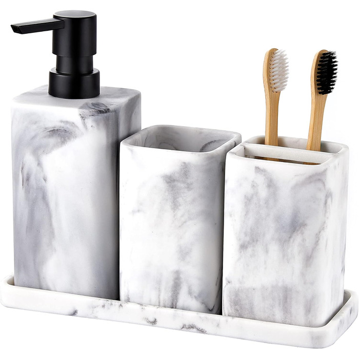 Органайзер для ванної кімнати ZCCZ: великий тримач для зубних щіток з імітацією каменю, чаша для зубної щітки з багатьма відділеннями для електричної щітки, косметики, пензлів, бритви (білий квадрат)