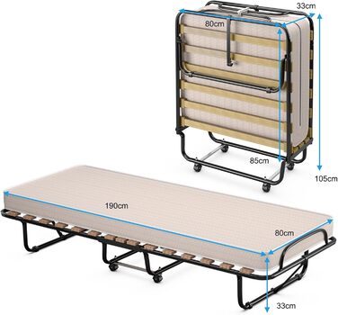COSTWAY Foldable Guest Bed with Foam Mattress
