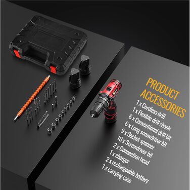 Акумуляторний шуруповерт CONETOOL 12V Set: 2 x 2000mAh, 35 Нм, 2 швидкості, 25+1 момент, 36 аксесуарів