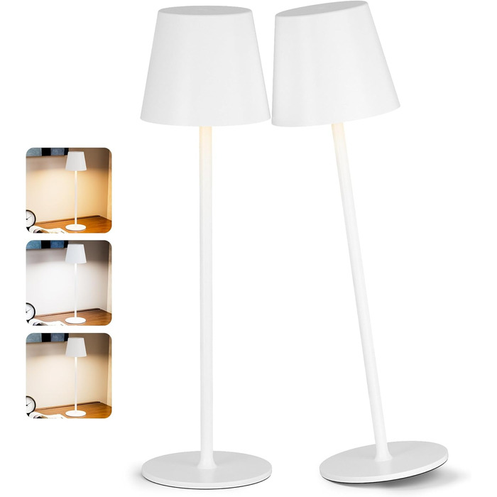 Настільна LED лампа акумуляторна бездротова 2 в 1, димується, з USB-C зарядкою, 3 режими світла, біла - набір 2 шт.