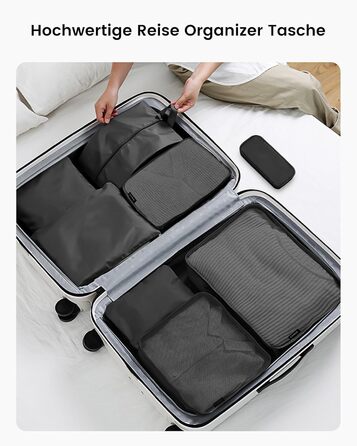 Органайзери для валізи Packing Cubes, 8 шт., водонепроникні, чорні + косметичка