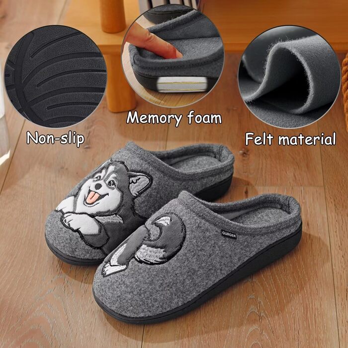 Тапочки додому для чоловіків та жінок з милим зображенням котів та собак, зимові теплі плюшеві з підкладкою з фетру (40/41 EU, сірі)