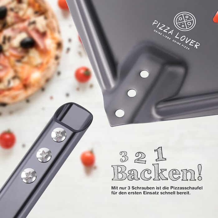 Pizza Lover® High-Quality Perforated Pizza Peel 30 x 30 cm Pizza Shovel Made of Hard Anodized Aluminum (Non-Stick) Pizza Lifter for Homemade Pizza & Bread Ideal for Pizza Stone, Oven & Grill