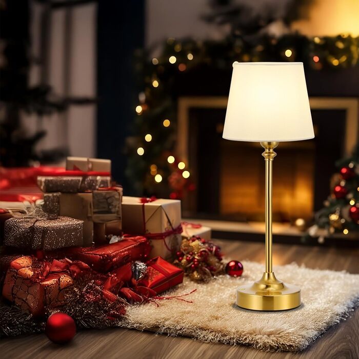 LED настільна лампа бездротова з торшером з льону, сенсорне керування, регулювання яскравості, USB-C, для спальні, вітальні, мідна, 40 см