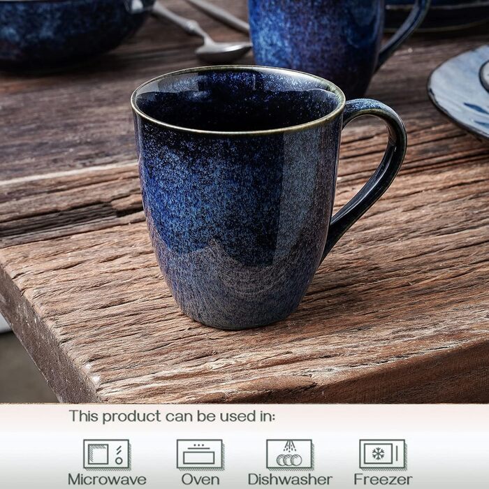 Vicrays Coffee Mugs Porcelain 4-Piece Set, 350 ml Mug with Handle for Hot Drinks, Porcelain Cup Suitable for Dishwasher & Microwave (Blue)
