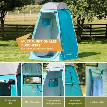 Skandika Pop Up Shower Tent | Changing Tent with 210cm Height, Silver Coated, Privacy Screen, Detachable Floor, Coverable Window with Mosquito Net, Shower Attachment | Toilet Tent
