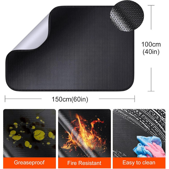 Вогнетривкий килимок підкладка 100х150 см зі скловолокна та силікону для гриля, каміна та барбекю, захисна підстилка для підлоги та газону
