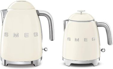 Електричний чайник Smeg KLF05CREU, 0.8 л, кремовий колір, нержавіюча сталь, захист від перегріву, індикатор рівня води, антиковзаюче дно, вбудована котушка для кабелю, 1400W