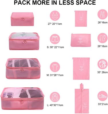 Органайзер для валізи OSDUE, набір 8 шт: кубики для пакування, водонепроникні сумочки для подорожей, сумочки для взуття, кишеня для USB-кабелів (бежевий, рожевий)