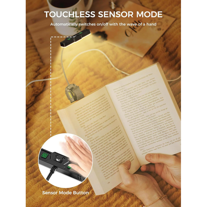 Ліхтарик для читання Smiling Shark LED, USB, 1200 mAh, 3 режими кольору, 6 режимів яскравості, гнучкий, з кліпсою та датчиком, індикатор батареї