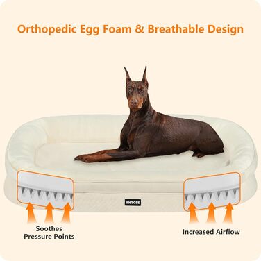 Ортопедичне ліжко для собак, ліжко-софа для собак з підковоподібною подушкою, неслизьке дно, кошик для собак, знімний та пральний, середні та великі породи, 106 x 79 x 17 см (122 x 90 x 19 см), бежевий