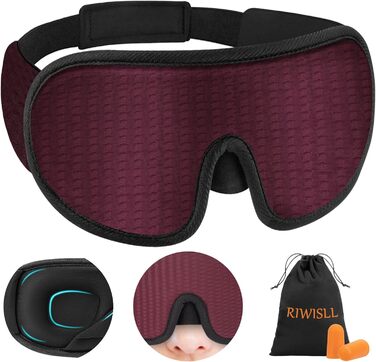 Маска для сну RIWISLL з 3D-контуром, 100% затемнення, регульований ремінь, комфортна, для жінок та чоловіків (червона/подорож)