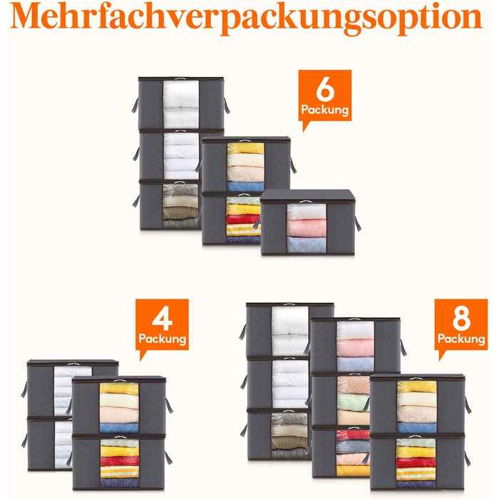 Органайзер для зберігання Lifewit 5L, коробка для під ліжко, сірий, з прозорим вікном, для постільної білизни, одягу, ковдр, футболок, шафи