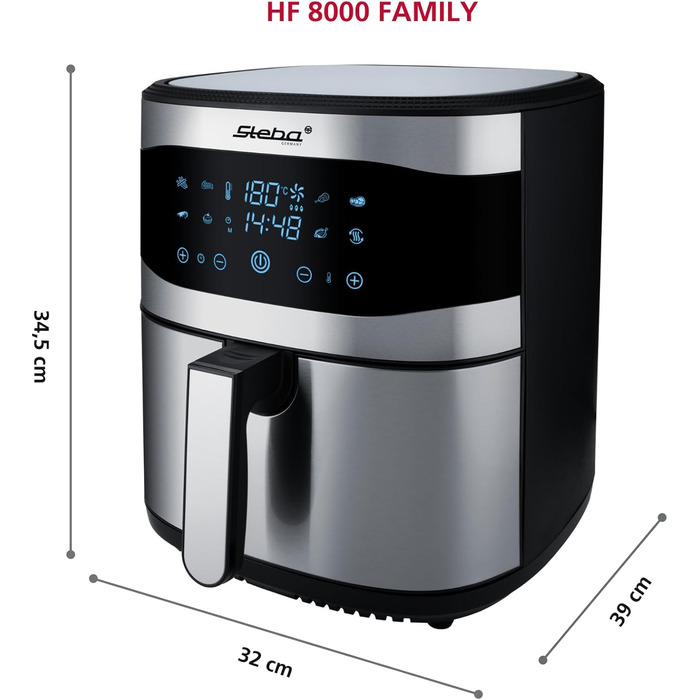Фритюрниця Steba Family HF 8000, 8л, без олії, з сенсорним екраном, 8 програм, таймер 60 хв, 1800 Вт
