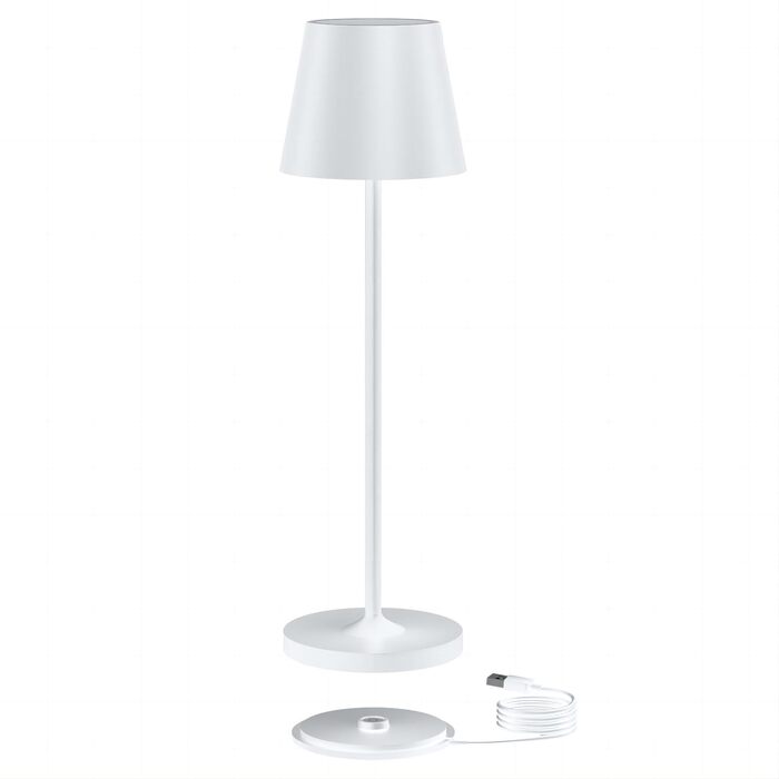 Акумуляторна LED настільна лампа K-Bright 38см з димером для дому та вулиці, тепле світло, USB зарядка, біла