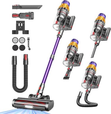 Акумуляторний пилосос SICBCGB 48000Pa/550W/70хв, 2.0L з HD-дисплеєм, антизаплутувальною щіткою, док-станцією, 11-шаровою фільтрацією для шерсті тварин та авто (фіолетовий)