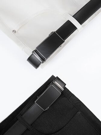 Чоловічий шкіряний ремінь VRLEGEND з автоматичною пряжкою (ратинг) без дірок для бізнесу/костюма, регульований розмір, з подарунковою коробкою, чорний