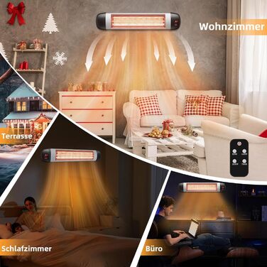 Інфрачервовий обігрівач для тераси Mursche 2500W з пультом керування. Електричний настінний обігрівач для вулиці, балкона, саду та тераси. 3 режими нагріву.