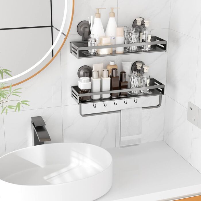 Настінна поличка для душу Onemake з присосками, 2 шт., 40 см, чорна матова