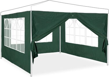 Relaxdays Pavilion Side Wall Set, 4-Piece, 3 Walls, Window, Side Panel with Zipper, Plastic, WxH 2x3 m, Green