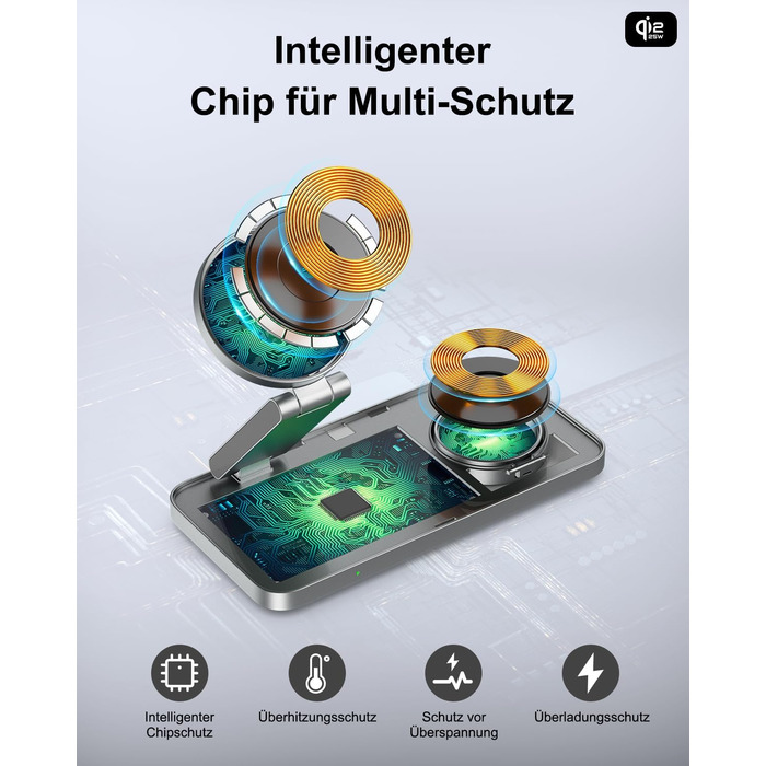 Бездротовий зарядний пристрій 25W MagSafe 3-в-1 для iPhone 17e/17/16/15/14/13/12/Air, Apple Watch та AirPods Pro - чорний