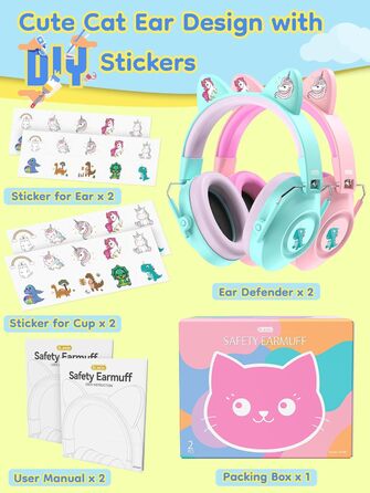 Навушники захисні дитячі Dr.meter SNR 32dB, захист від шуму для дітей з аутизмом, концерти, авіашоу (2 шт. зелені та рожеві)