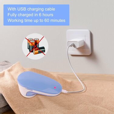 Електричний видалення ворсу для одягу та вовни з USB-кабелем та 2 запасними лезами (блакитний)