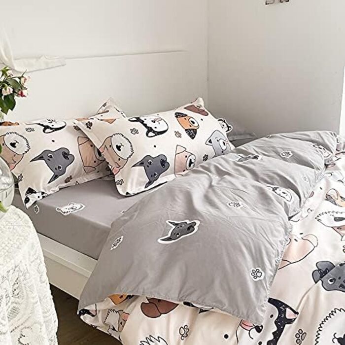 Комплект постільної білизни з мармуровим малюнком 200x200, 3 частини, мікрофібра, з блискавкою, 200x200 см, 2 наволочки 80x80 см, мультяшні собаки