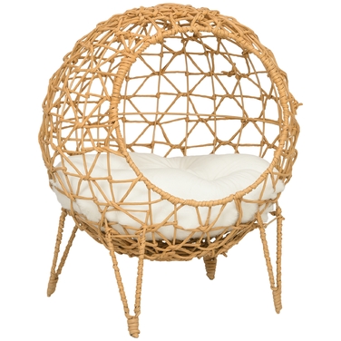 Pawhut Rattan Cat Cave Bed with Cushion - Elevated Design, Brown, 18