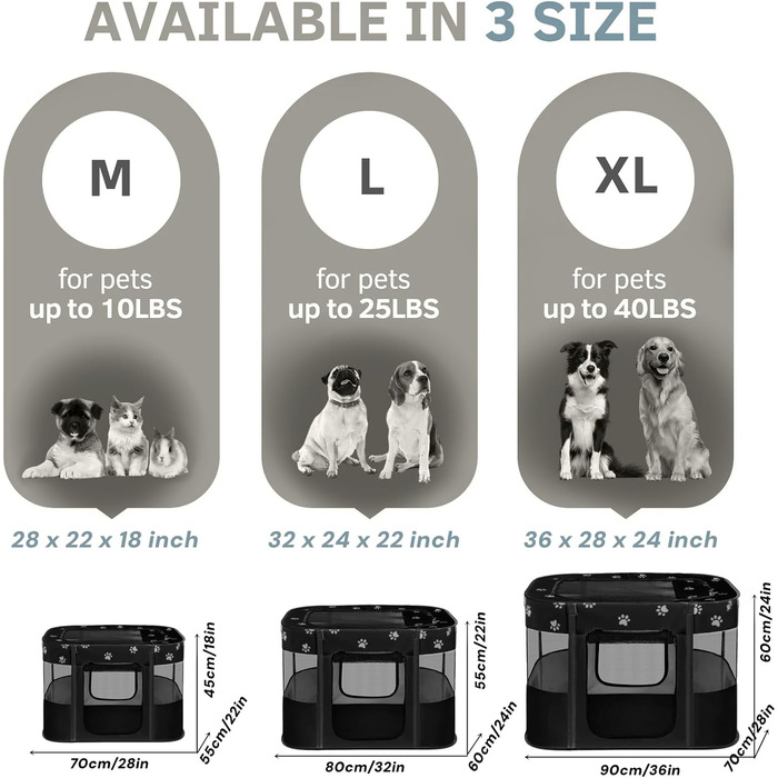 Portable Dog House Pet Pen 90x70x60cm - Foldable Pet Playpen, Crate, Kennel for Cats, Dogs, Puppies (Black)
