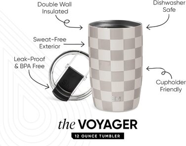 Термокружка Simple Modern Voyager з кришкою-засувкою | З ізольованої нержавіючої сталі | 350 мл, візерунок Checkmate | Подарунок для жінок та чоловіків