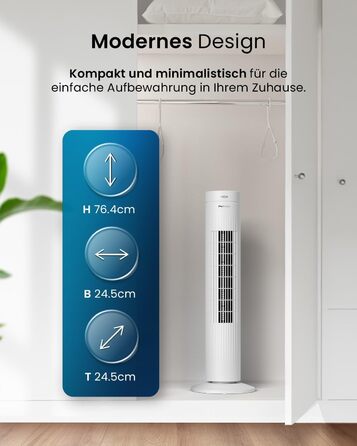 Турбовентилятор Pro Breeze з пультом керування, 76 см, коливання 65°, таймер, 3 швидкості – потужний та енергоефективний, тихий вентилятор для спальні та офісу, білий