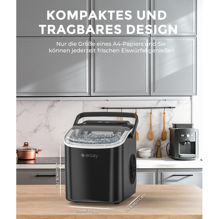 Машина для приготування льоду Ecozy: компактна, самоочисна, 9 кубиків за 6 хвилин, 12 кг/24 години, для дому та вечірок