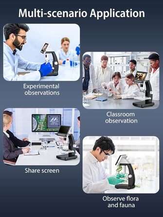 Цифровий мікроскоп AOPICK з LCD екраном, роздільна здатність 50X-500X, 4.3-дюймовий 1080P USB мікроскоп з 8 регульованими LED-лампами, для ПК, дорослих/дітей, сумісний з MacOS Windows (темно-сірий)