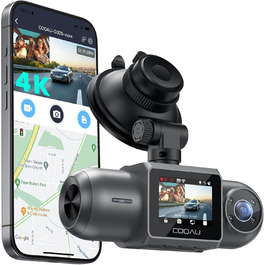 Відеореєстратор COOAU D30S 4K з GPS, WiFi, двома камерами (передньою 4K та внутрішньою 2.5K), інфрачервоною нічною зйомкою, G-сенсором, паркувальним режимом та підтримкою карт пам'яті до 256GB