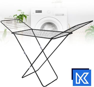 КADAX Сушарка для білизни з 18 метрами сушильної поверхні, розкладний сушильний верстат, для квартири, балкону та саду, з антиковзними ніжками, економія місця, виготовлено в ЄС (Антрацит)
