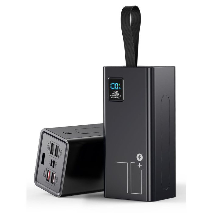 Портативний зарядний акумулятор Upgrade 90000mAh з LED дисплеєм, USB-C, 5 виходів, 2 входи, 30W PD, для iPhone, кемпінгу (чорний)