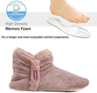 Жіночі зимові капці-чоботики DUNLOP з ефектом пам'яті (Memory Foam), плюшеві теплі та протиковзкі домашні та вуличні тапочки, ніжно-рожеві, розмір 40 EU